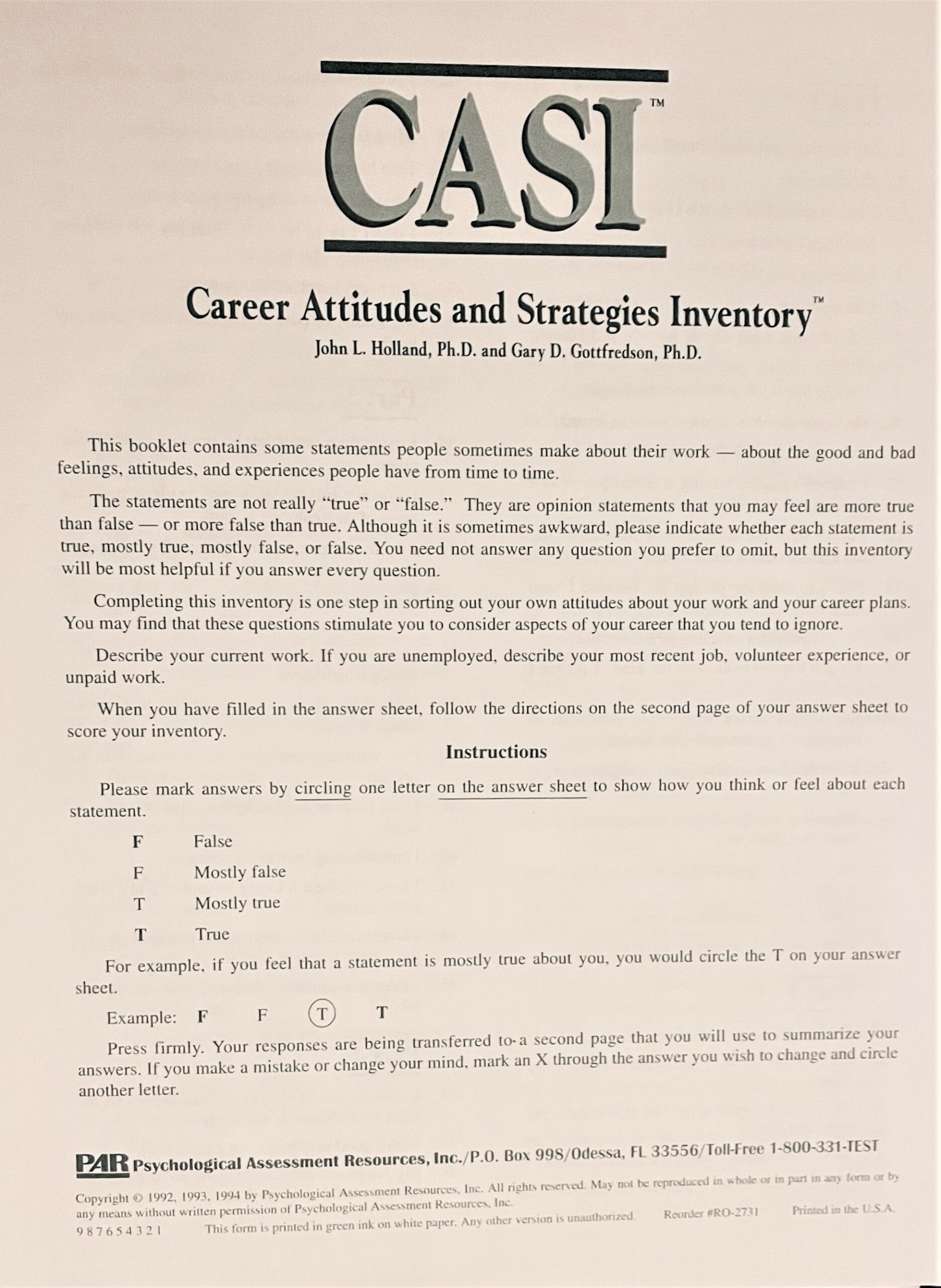 Career Attitudes and Needs for Career Strategy Test